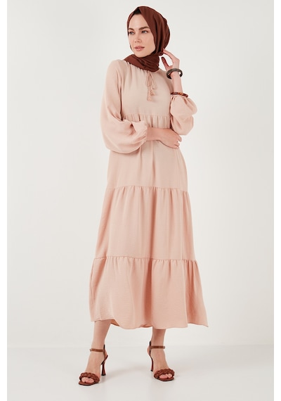 Lela Modest Regular Fit Dik Yaka Uzun Bayan Elbise 611El545 Bej