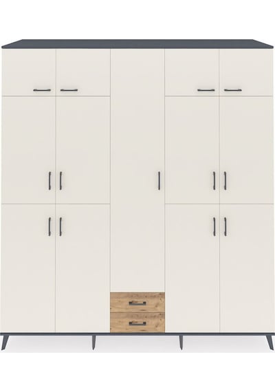 Kronos Dolap 10 Raflı 2 Çekmeceli 4 Askılı 220x59x243 Antrasit-aytaşı/çam Aytası/atlas Çam