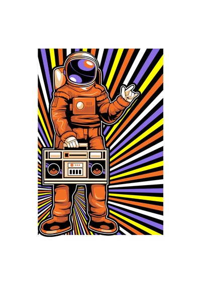 Paybuy Kadın Astronot Boom Box Barış İşareti Baskılı Günlük Tişört %100 Beyaz