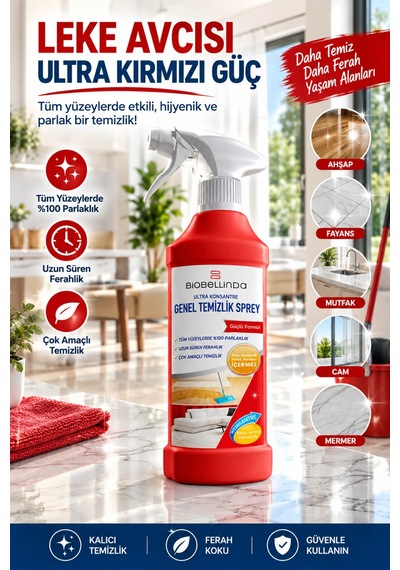 Genel Temizlik Spreyi Çok Amaçlı Yüzey Temizleyici Ahşap Fayans Cam Mermer Mutfak Ve Mobilya 450 ML