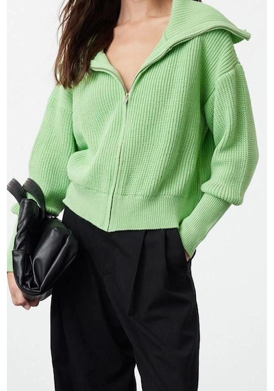 Ersefa Kadın Modern Tarz Oversize Devrik Yaka Regular Triko Hırka Mint