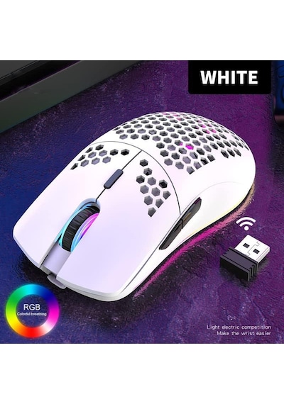 Valkyrie Kablosuz Petek Tasarım Şarjlı Gaming Mouse Rgb Aydınlatmalı 3200 Dpı Ultra Hafif Beyaz -