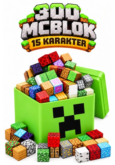 Creeper Kutulu Minecraft Manyetik Blok Seti - 300 Parça + 15 Karakter