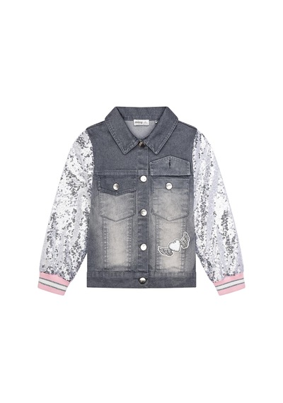 Minycenter Kız Çocuk Kolları Pul Payetli Nakışlı Denim Ceket Mnt25k236 Gri