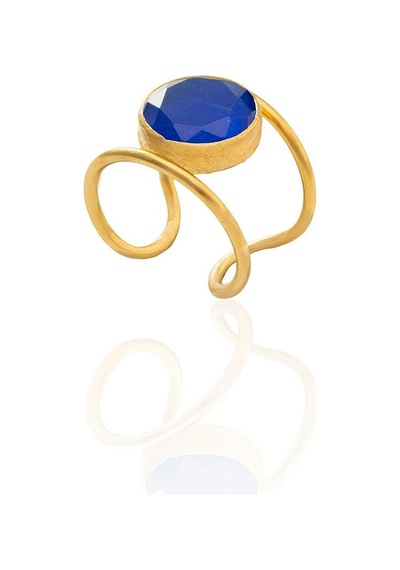 Kadir Jewellery 22 Ayar Altın Kaplama Kadın Zirkon Taşlı Yüzük Parlement Mavisi
