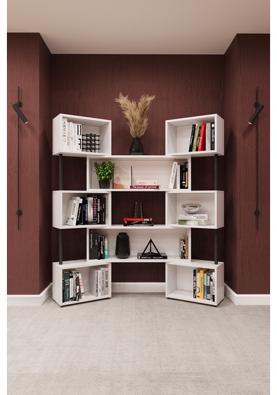 Asra Trend Modern Ayarlanabilir Raflı Ev Ofis Kitaplık %100 Mdf Dekoratif Kütüphane Kitaplık Dk02 Beyaz