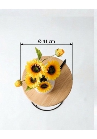 Yuvarlak Bambu Tablalı Metal Ayaklı C Sehpa Natural Siyah 41x41x57 Cm Atlantik Çam