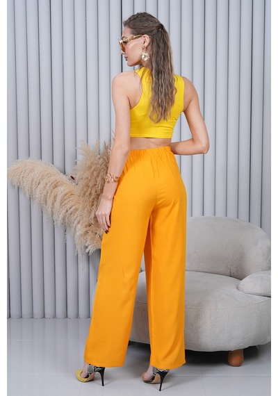 Polologin Butik Sarı Belden Bağlamalı Bol Paça Pantolon Sarı