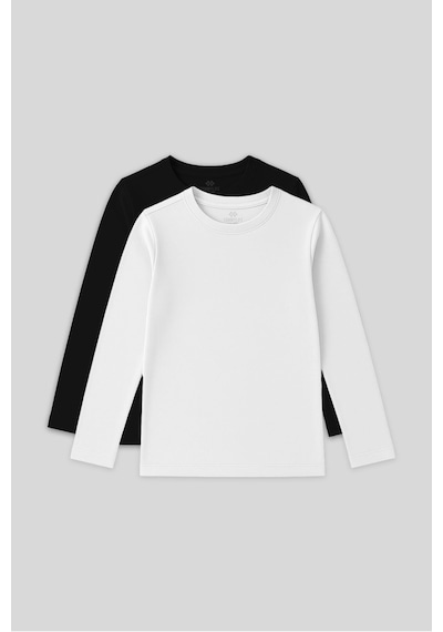Standart Fit Basic O Yaka 2li Paket Siyah-beyaz Unisex Çocuk T-shirt - 11329 Siyah - Beyaz