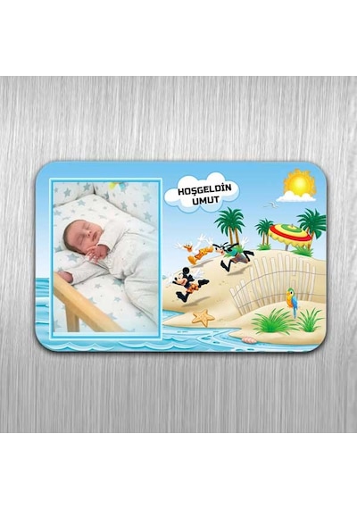 Erkek Bebek Hoşgeldin Yazılı Ve Fotoğraflı Magnet 10 Adet