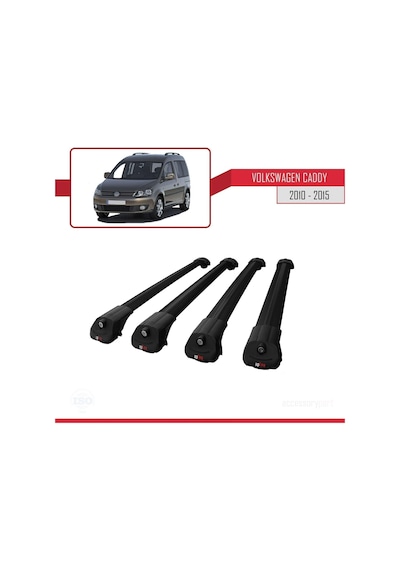 Volkswagen Caddy 2010-2015 Arası İle Uyumlu Ace-1 Ara Atkı Tavan Barı Siyah 4 Adet Bar