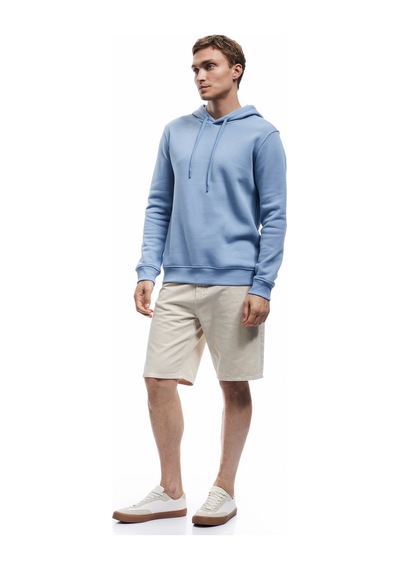 Koton Şardonlu Uzun Kollu Basic Kapşonlu Sweatshirt Mavi 6wam70015mk