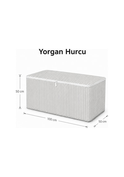 Hurç Fermuarlı Yorgan Battaniye Kıyafet Saklama Hurcu Çizgili Baza Altı Dolap İçi Organizer 1 Adet Gri