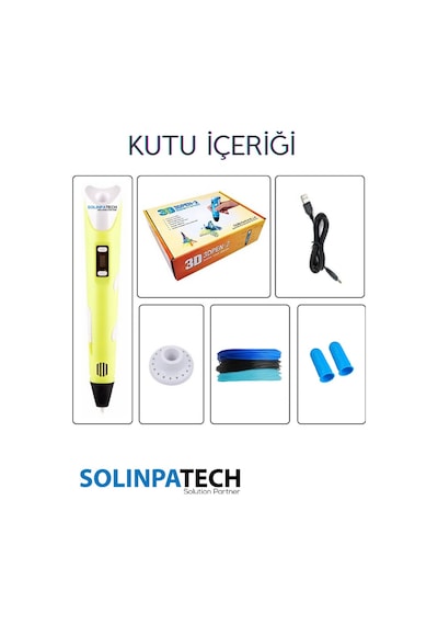 Sarı 3D Kalem 3D Pen 3 Boyutlu Yazıcı Kalem 3 Renk 9 Metre Filament + USB KABLO