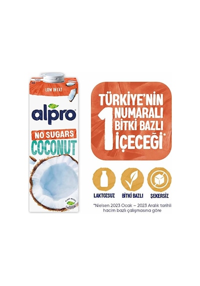 Alpro Şekersiz Hindistan Cevizi Sütü 1 L Vegan Laktozsuz Bitkisel