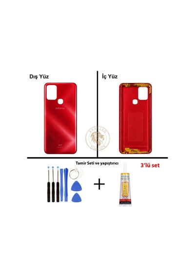 Infinix Hot 10 Kırmızı Uyumlu Arka Kapak + Yapıştırıcı Ve Vida Seti Arka Cam Batarya Pil Kapağı Diğer