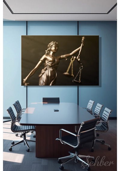Bronz Renkli Bir Adalet Tanrıçası Themis Lady Justice Figürü Yatay Kanvas Tablo 3868 Çok Renkli