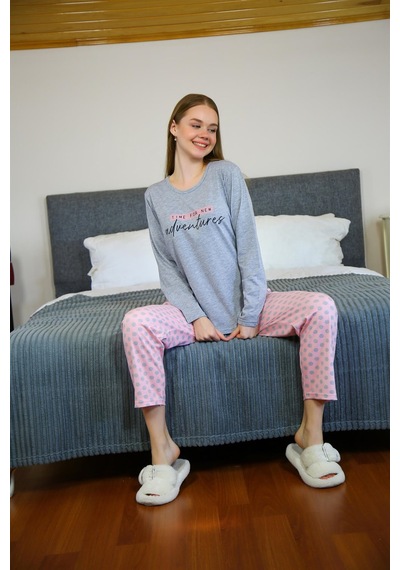 Akbeniz Kadın Penye Uzun Kol Pijama Takım 4118 - XL Gri