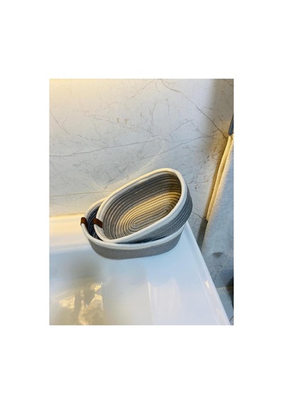 Jüt,hasır,2 Li,organizer Sepet,bohem Tarzı Banyo Takımı,iskandinav Sepet Krem Gri Krem Gri