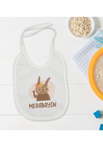 BK Kids Merabayın Tasarımlı Beyaz Bebek Mama Önlüğü-1 Beyaz