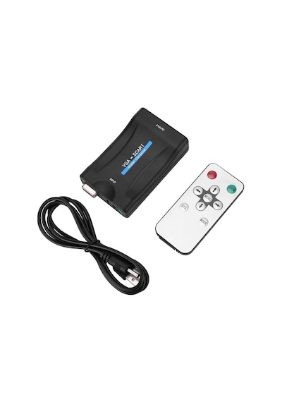 Vga To Scart Dönüştürücü Scaler Kutusu, Pc/laptop Vga Görüntüyü Scart Girişli Tv Ye Aktarma, 3.5mm Ses Girişi, 5v Usb Güç Besleme, Ir Kumandalı Zr1123