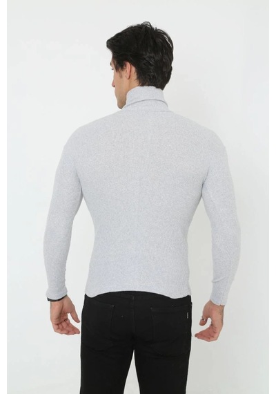 Erkek Fitilli Kaşkorse Kumaş Boğazlı Full Likralı Slimfit Body - Gri Grı