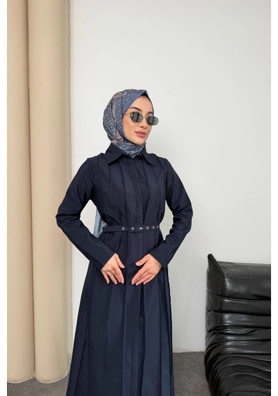 Mihran Butik Quenn Model Coupra Model Kumaş Kemer Detaylı Elbise Lacivert