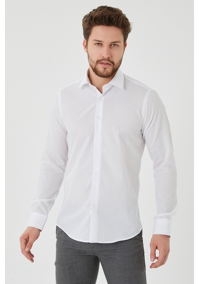 Bawcompany Slim Fit Düz Erkek Gömlek Beyaz
