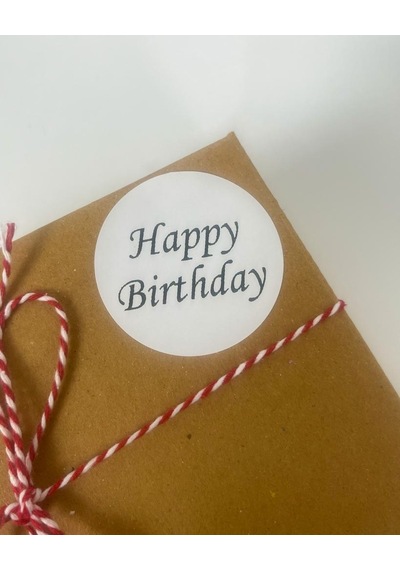 Happy Birthday Siyah el Yazılı 5 cm Yuvarlak Yapışkanlı Etiket 100 Adet