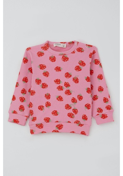 Breeze Kız Bebek Pijama Takımı Omuzdan Patlı Çilek Desenli 4 Ay-1 Yaş, Pembe Pembe