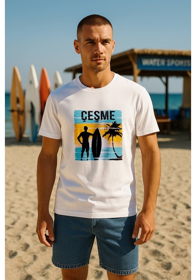 Markapia Man Erkek Bisiklet Yaka %100 Pamuk Çeşme Baskılı Kısa Kollu T-shirt Beyaz S
