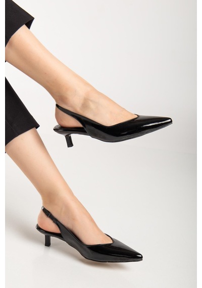Suins Shoes Suins Stephen Model Kadın 4 Cm Kısa Mini Topuklu Rugan Ayakkabı Siyah