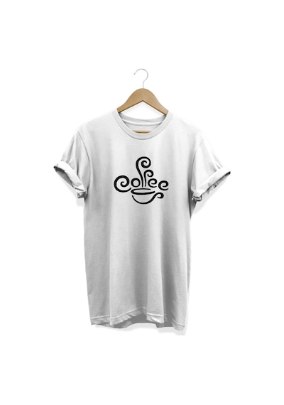 Kahve Baskılı Beyaz T-shirt Beyaz