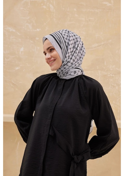 Cardion 75 X 190 Monogram Medine Şal - 02986 - 75 X 190 / Gümüş - Siyah