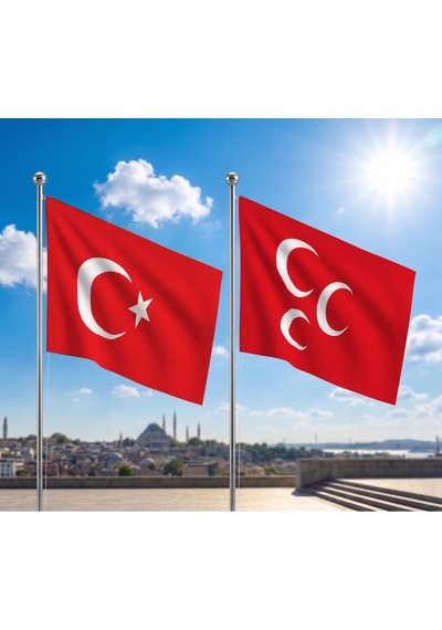 Kırmızı Üç Hilal Bayrağı Ve Alpaka Kumaş Türk Bayrağı 2'li Set 70x105cm Diğer