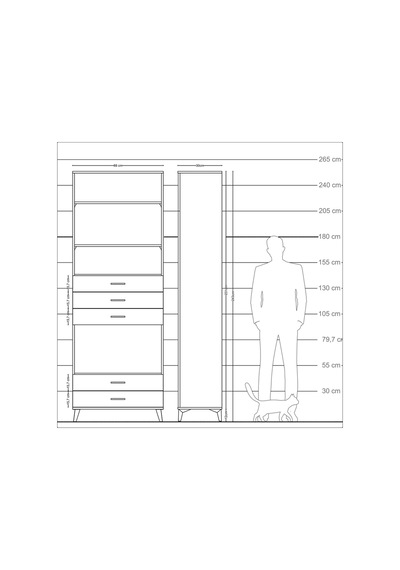 Arges Dolap 4 Raflı 5 Çekmeceli 88x30x243 Aytaşı-antrasit Aytaşı