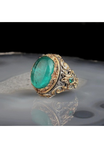 Paraiba Yapay Taşlı Gümüş Yüzük, Rodaj Kaplama Gümüş Yüzük, 925 Ayar Gümüş Yüzük, Stacking Yüzük, Yeşil Gümüş