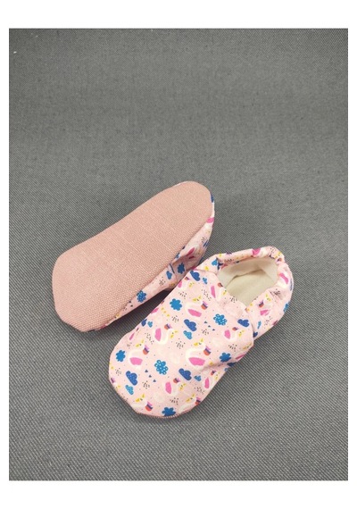Loove Bebe Bebek Patik Ev Kreş Ayakkabısı Lastikli Ergonomik Tasarım Desenli Açık Pembe
