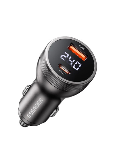 Tr 100w Çift Port Araç Şarj Cihazı Type-c Usb Hızlı Şarj Dijital Voltaj Göstergeli