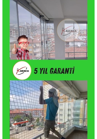 2x4 Mt Balkon Çocuk Güvenlik Filesi -6mm Kalınlık, 10x10 Gözenek + Montaj Aparatları-çelik Dubel