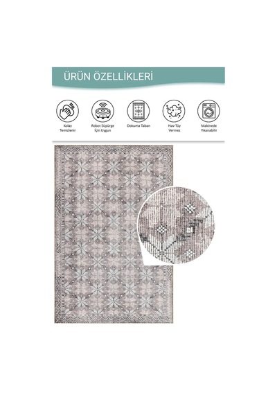 Artloop Stonart Eskitme Vintage Desenli Bej/pudra Otantik Yıkanabilir Şönil Halı Al 459 Bej-pudra