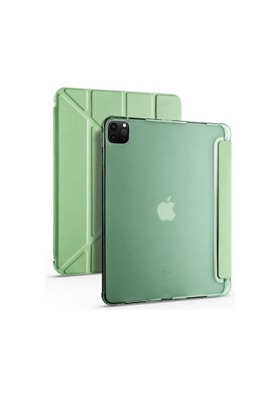 Apple Uyumlu iPad  Pro 12.9 2022 M2 Kılıf Zore Tri Folding Kalem Bölmeli Standlı Kılıf-Açık yeşil Açık yeşil