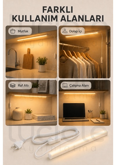 220v Amber Led Bar 100 Cm Fişli Anahtarlı Yapışkanlı Tezgah Altı Dolap İçi Aydınlatma