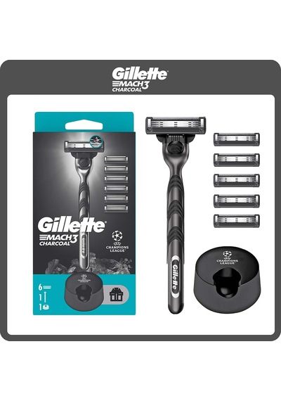Mach3 Charcoal Tıraş Makinesi + 5 Adet Yedek Tıraş Bıçağı + Premium Stand Hediyeli Peket
