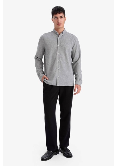 Defacto Regular Fıt Polo Yaka Penye Uzun Kollu Gömlek F9049ax26spgr210 Gri-gr210