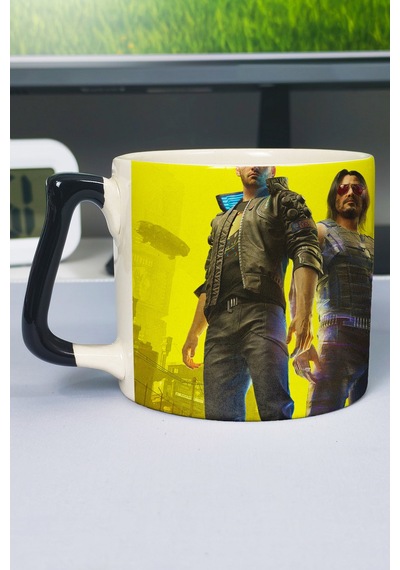 Cyberpunk 2077 Baskılı Seramik Lüks Kupa 1 Adet Özel Siyah Kulp Dalga Kulp V1d Çok Renkli