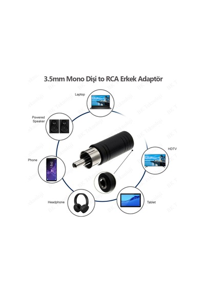 RCA Erkek to 3.5mm Dişi Mono Dönüştürücü Adaptör