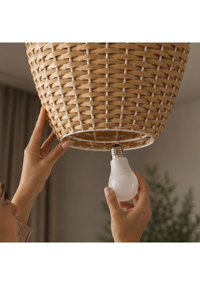 Ceral Hasır Sarı Rattan Sarkıt Avize