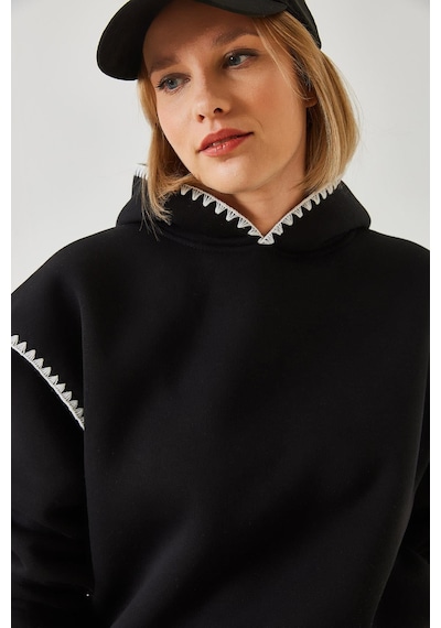 Shade Kadın Kapişonlu Dantel Detaylı Sweatshirt 60601028 - Siyah