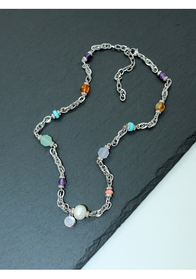 Sertifikalı Aa+ Peridot &ametist-kehribar-inci-sitrin-mercan-turkuaz Doğal Taş Çelik Kadın Kolye Çok Renkli Sertifikalı Aa+ Peridot &ametist-kehribar-inci-sitrin-mercan-turkuaz Doğal Taş Çelik Kadın Kolye Çok Renkli